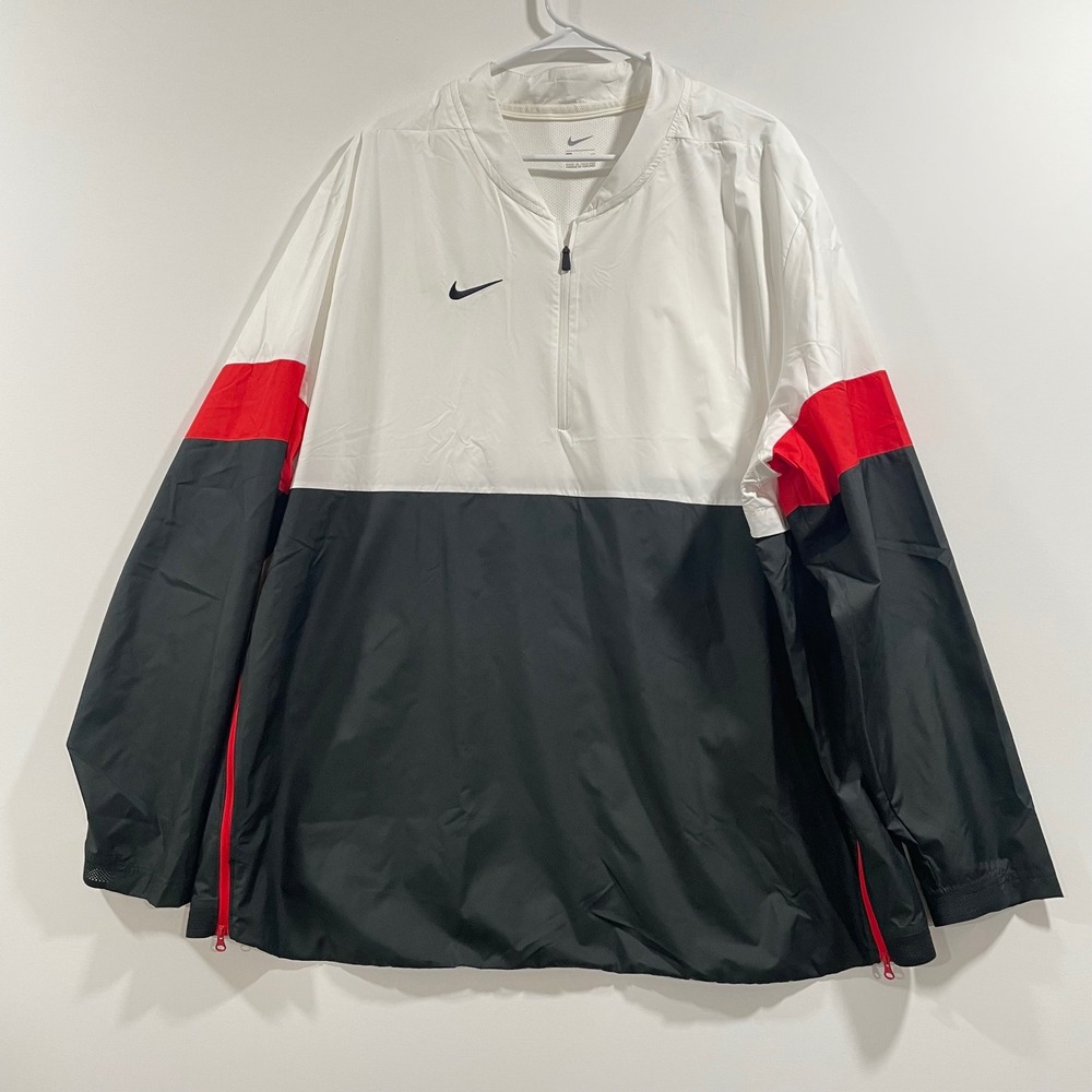 Nike Mens 3XL 1/4 Zip Windbreaker Jacket Colorblock White Black Red Mesh Lined